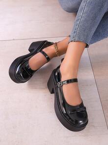 新款时尚女士高跟鞋，适合户外穿着、派对和生日庆典，百搭亮面高跟鞋 - 黑色 - 查看 6