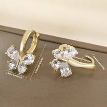 1 par de pendientes con colgante de mariposa de moda incrustados con diamantes de imitación, pendientes diarios versátiles tipo botón - Dorado - Ver 2