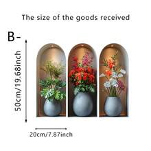 3pcs 3D Arched Flower Vase Wall Stickers, Removable Self-Adhesive Waterproof PVC Decals, Suitable For Sofa Backdrop, Office, Corridor, Entrance And Indoor Art Decoration - Arched Floral Wall Stickers - View 11