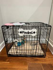 1 Stück individuell gestaltete Hundehütten Namensplakette, kann Haustiernahmen anpassen, Hundekäfig Namenslogo, knochenförmiges Hundehütten Schild, Namensschild mit Pfötchen-Aufdruck, individualisiertes Geschenk für Katzen- und Hundeliebhaber, Holz Hundekäfig Namenslogo - Verschiedenfarbig - Übersicht 6