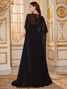 SUPGIR Women's V-Neck Batwing Sleeve Luxury Bead Sequin Stitching Two Pieces Maxi Chiffon Formal Evening Dress - Black - View 6