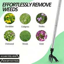 Garden Tools, Puller Tool, Stand Up Heavy Duty Remover Tool With Long Handle & 4-Claw Steel Head, Bamboo Garden Hand Weeding Tool - Easily Remove Weeds Without Bending, Pulling,Or Kneeling - Weeder + Stainless Steel Three-section Tube - View 2