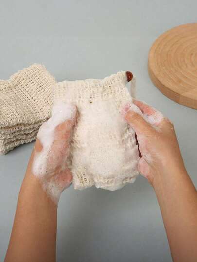 5pcs Mesh Sponge Bags - Soft & Reusable, Dense Foam Loofah With Hanging Loop | Suitable For Face & Body, Light Beige - Great For Home Spa And Travel