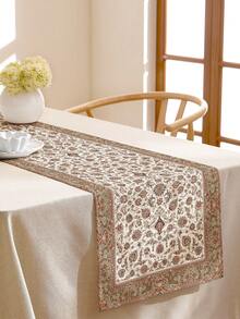 1pc Vintage Floral Pattern Linen Table Runner, Suitable For Holidays, Parties, Birthdays, Dinners, Kitchen & Dining Room Decor, Shoe Cabinet Cover, All Season Home Decor & Textile - Multicolor - View 7