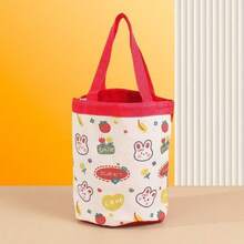 1pc Cute Graffiti Bucket Bag, Printed Cylinder Bag, Canvas Lunch Bag, Hand-Held Lunch Box Bag, Mommy Bag. - Multicolor - View 2