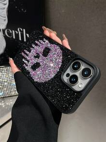 1pc Retro Gothic Skull Rhinestone Phone Case, Full Coverage Phone Case Suitable For IPhone 17 Pro Max - Purple - View 2