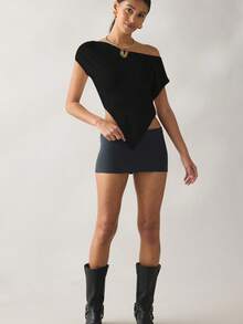 Gym Wear Women Gym Top Black Top Jersey Knit Asymmetric Off-The-Shoulder Poncho Gym Tops For Women - Black - View 5