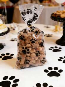 50pcs Plastic Paw Print Gift Bags With Twist Tie, Pet Treats Candy Bags, Portable Pet Bags, Puppy Paw Print Pattern Gift Packaging Bags, Pet Decoration, Baby Shower Party Decoration, Gender Reveal Party Decoration, Puppy Birthday Party Decoration, Dog Paw Print Gift Packaging Bags, Puppy Paw Print Cookie Baking Bags, Plastic Bags, Shopping Bags, Pet Theme Party Supplies, Holiday Party Supplies, Party Favors - Black and White - View 7