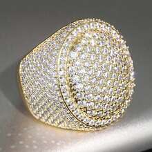 Nhẫn đôi sang trọng hình tròn màu vàng đính đá Cubic Zirconia, quà tặng đính hôn và cưới. - Màu vàng - Xem 9