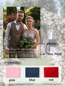 Tarjeta postal personalizada con foto, tarjeta postal de boda, personalizada, estilo de renderizado 3D, información de texto personalizada - Multicolor - Ver 5