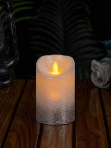 1pc Plastic Slanted Flameless LED Candle, Wax Surface Realistic Candle Light, High-End Atmosphere Decoration For Christmas, Valentine's Day, Home, Kitchen, Bathroom, Desk Lamp - Silver - View 8