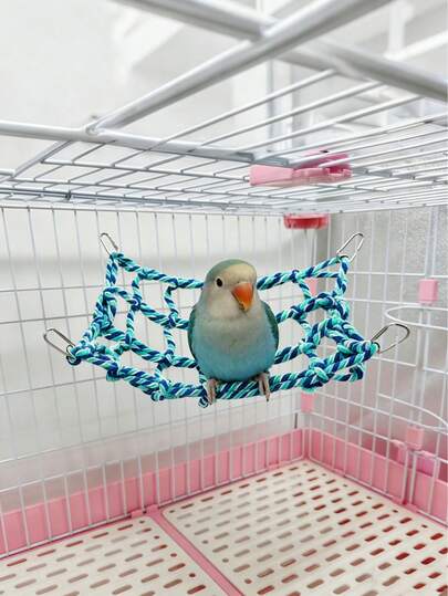 12.6" X 9.84" Rope Bridge Bird Ladder Small Animal Habitat, Hamster Cage Accessories Rat Toy Climbing Rope Net Hammock For Hamsters, Rats, Parrots, Decor And Play, Random Color