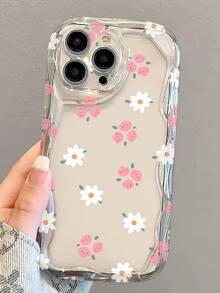 Capa protetora para celular com estampa criativa de pequenas flores brancas e bordas onduladas, compatível com Samsung A14/A15/A16/A17/A04/A05/A06/A07/A54/A55/A56/A57/A34/A35A/36/A37/S26/S26Plus/S26Ultra, SMART7/8/9/10, Honor 400/400Pro/200/200Pro/X7C/X8C/X9C, 10C/13C (versão internacional, não a versão nacional). - Creme transparente - Ver 5