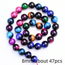 1串6/8/10毫米天然虎眼石珠子，彩色天然玛瑙宝石隔珠，散珠，适用于珠宝制作DIY时尚手链、项链、耳环 - 虎眼石 - 查看 23