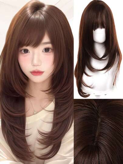 Tóc giả kiểu Lolita có mái, tóc dài xoăn, sợi tổng hợp chịu nhiệt, thích hợp cho nữ, dịp Giáng sinh, Năm mới, Lễ hội Carnival và các hoạt động âm nhạc khác.