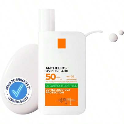 La Roche Posa y Anthelios UV Mune 400 Oil Control Fluido FPS 50+ 50ml: Protector Solar Facial para Piel Mixta a Grasa, Controla Brillo, Absorbe Sebo y Ofrece Acabado Mate por 12 Horas