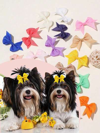 14pcs Dopamine Simple Solid Color Swallowtail Bow Spring Limited Edition Hair Clip For Small And Medium Sized Dogs, Suitable For Daily Wear, Birthday Wear, Easy To Wear, Small And Exquisite, Same Style For Cats And Dogs, Random Style