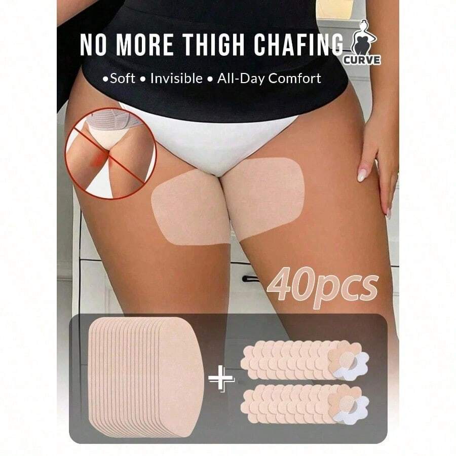 40pcs/Pack Disposable Non-Woven Thigh Chafing Guards, Suitable For Plus Size, Soft & Breathable Anti-Friction Pads, Sweat-Proof Invisible, Suitable For Men & Women, Ultra-Thin Thigh Protector Stickers, Applicable For Outdoor, Travel, Running, Hiking, Fitness And Daily Wear, Lightweight & Comfortable Thigh Chafing Protectors, Skin-Friendly & Easy To Apply, Suitable For Skirts, Shorts And Dresses