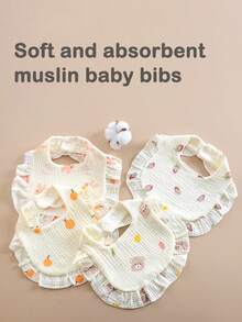 5/3件装随机花卉荷叶边纯棉纱布婴儿围兜，柔软吸水按扣式口水巾 - 彩色 - 查看 2