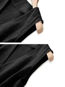 女士休闲亚麻背心外套，短款，适合春夏度假穿着，黑色 - 黑色 - 查看 4