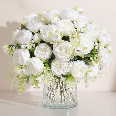 1 pieza Ramo artificial de peonía y rosa, adecuado para decoración de boda, plantas artificiales, decoración de habitación, decoración de primavera, decoración de jardín de otoño, decoración central, ramo de novia, materiales para decoración de pasteles DIY, materiales para coronas de flores, decoración de jarrones para el hogar y dormitorio, jardín al aire libre, fiesta de cumpleaños, decoración in situ, regalo del Día de San Valentín, decoración de Año Nuevo, regalo de graduación, etc.