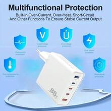 Bộ sạc nhanh công suất cao 65W USB-C, bộ sạc 5 cổng Type-C, bộ chuyển đổi nguồn PD QC 3.0, phích cắm tường đa cổng Type-C, khối sạc USB tương thích với iPhone 17/16/15/14/13/12 Pro Max và Galaxy, quà tặng mùa xuân. - Phích cắm loại C của EU (220-240V) - Xem 3