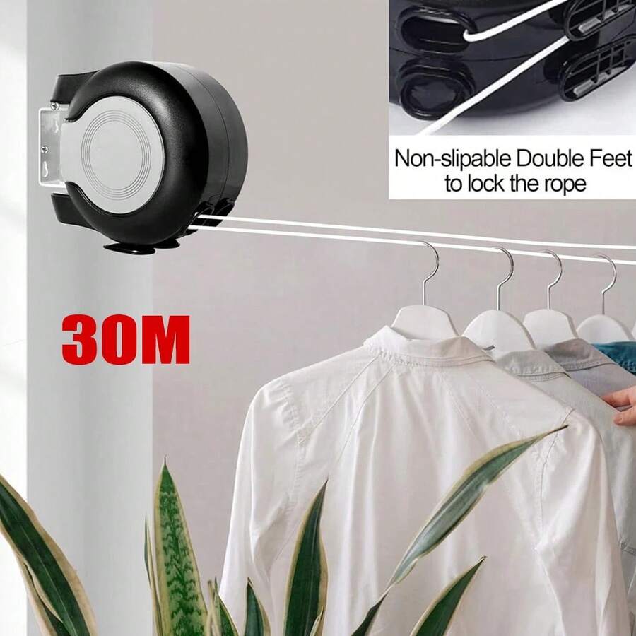 30m Retractable Clothes Reel Double Washing Line Wall Mounted Outdoor Drying Hot - A - View 1