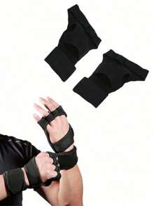 1 Pair Of Ink Colored Neutral Fingerless Sports Gloves, Available In S/M/L/XL Sizes, Suitable For Weightlifting, Gym Fitness Training, With Hook And Loop Fasteners - màu đen - Xem 7