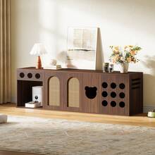 Tribesigns 70.9-Inch Extra Large Cat Litter Box Enclosure, Modern Farmhouse Hidden Litter Box Furniture Cabinet With Front Entry And 2-Tier Shelf, XL Wooden Indoor Cat House With Open Storage And Door - 棕色 - 查看 9