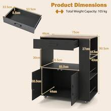 COSTWAY Kitchen Island Cart With Storage, Rolling Kitchen Island On Wheels With Large Drawer, 2-Door Cabinet, Towel Rack & 3-Tier Spice Racks, Mobile Kitchen Cart For Dining Room, Black - Black - View 7