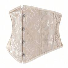 1pc Women's Jacquard Corset, Overbust Waist Cincher With Boning, Suitable For Daily Wear And Halloween - Apricot - View 3