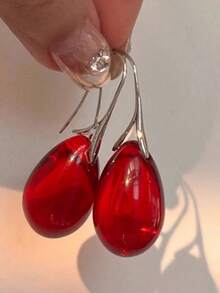 1对红色水滴耳环，适合女士派对首饰、情人节佩戴 - 紅色 - 查看 1