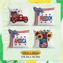 4pcs Independence Day Celebration Pattern Pillow Covers, Single-Sided Printed Pillow Shams, Suitable For Living Room, Bedroom, Home Decor, All Seasons - Multicolor - View 13