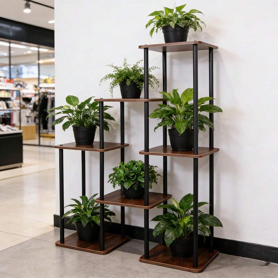 5 niveaux Porte-plante en bois vintage et en fer, support de pot de fleurs sur pied pour balcon, salon, chambre à coucher, convient pour la verdure, les succulentes, la décoration de jardin toute saison, gain d'espace - A - Voir 1