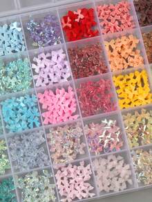 1 Box Assorted Color Ribbon Decorations, Suitable For Spring/Summer, Petite Bow Design For Nail Art Decoration, Japanese Style DIY Mini Bow Nail Accessories, Random Mixed Colors Nail Charm - Multicolor - View 4