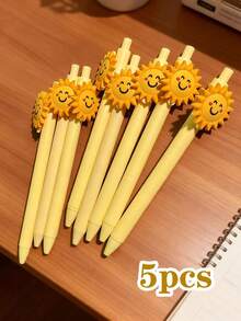 10pcs Sunflower Design Ballpoint Pens, 0.5mm Refill, Cute & Girly, Suitable For Writing, Gifting, Office, Drawing, High-Quality Reward/Prize - Multicolor - View 6