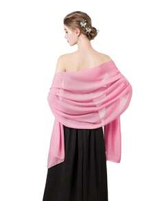 Women Transparent Chiffon Shawl Elegant Soft Silky Breathable Lightweight Wedding Accessory Bridesmaid Evening Dress Wrap - 黑色 - 查看 9