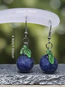 1 Pair Cute & Fun Realistic Blueberry Earrings, Suitable For Women's Everyday Or Vacation Outfits - Màu xanh lam - Xem 2