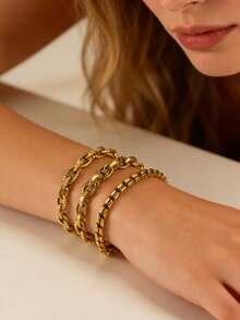 MECYLIFE 1pc Stainless Steel Twisted Chain Bracelet, Jewelry Layering Bracelet For Women, Gold - Yellow Gold - View 2