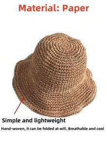 1顶女士卡其色波浪形沙滩遮阳帽，饰有仿珍珠和蝴蝶结，优雅沙滩旅行度假遮阳帽 - 蝴蝶 - 查看 3