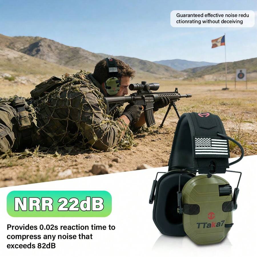 4倍音量放大电子射击耳罩,射击场专用听力保护耳罩,降噪等级23dB,绿色 - 軍綠色 - 查看 1
