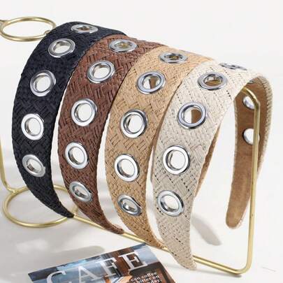 1 pièce Bandeau tressé rétro à la mode, serre-tête large à cercle creux polyvalent, accessoire pour cheveux pour femmes, bandeau
