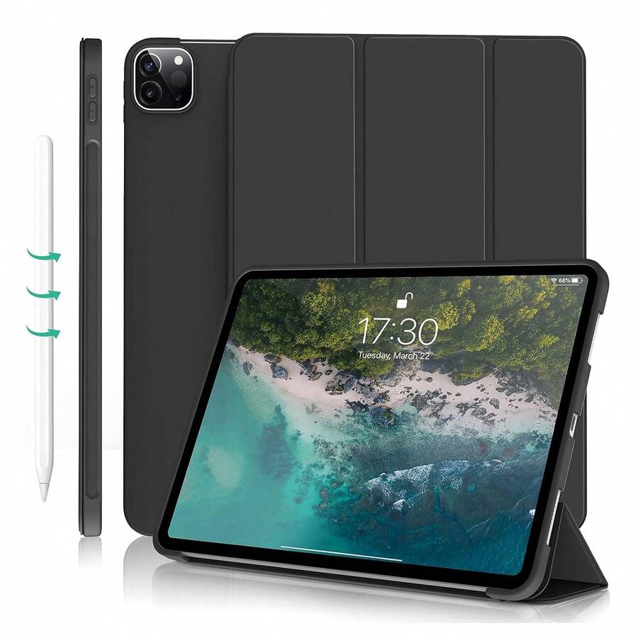 1pc Silicone Soft Case/Full Edge Protection/Honeycomb Texture Cooling/Protective Cover, Compatible With IPad (Air 4/5/6)/(7/8/9/10th Gen)/ 11 1A16(2025) - Black - View 1