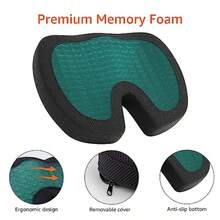 Comfortable Seat Cushion For Office Chairs Gel Enhanced Memory Foam Non-Slip Cooling Support For Long Sitting Black - 黑色 - 查看 3