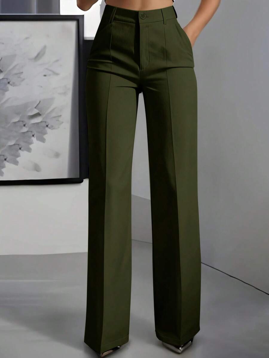 ANCHOSE Pantalones elegantes de vestir de color verde militar con ajuste ceñido para uso diario, verano y primavera - verde - Ver 1