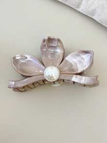 1件装女士艺术复古油画纹理花朵发夹新款珍珠发夹圆盘鲨鱼夹发爪头饰发饰 - 彩色 - 查看 10