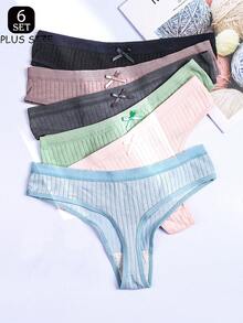 6 Pieces Of Women's Sexy Thong Underwear, Breathable Low Waist Hip Underwear, Soft And Comfortable Cotton Thread Fabric, Suitable For Daily And Spring/Summer Wear Of Women's Plus Size Sexy Thong Underwear - Nhiều màu - Xem 2