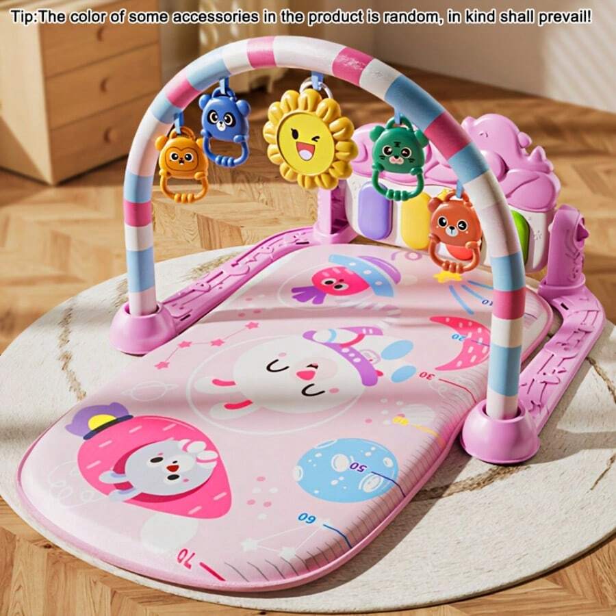 Newborn Baby Essentials Baby Bed Crib Bedding Set Baby Toys Interactive Music Pedal Piano Play Mat - Fun And Educational Fitness Frame Toy For Baby, Baby Piano Mat Kick And Play Multifunction Gym Play Mat,Tummy Time Mat Baby Kicking Toys For Feet With Pendant Rattle,Animal Shape Maracas,Playmate For Baby, Baby Play Mat Baby Gym,Funny Play Piano Tummy Time Baby Activity Mat With 5 Infant Sensory Baby Toys, Music And Lights Boy & Girl Gifts For Newborn Baby - 粉色 - 查看 1