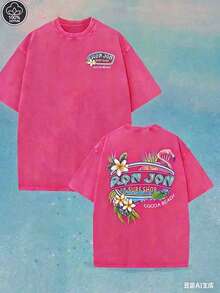 (230 Pure Cotton T-Shirt) Men's T-Shirt, Surf Shop Graphic T - Shirt,Street Style-HD07 - 紅色 - 查看 9