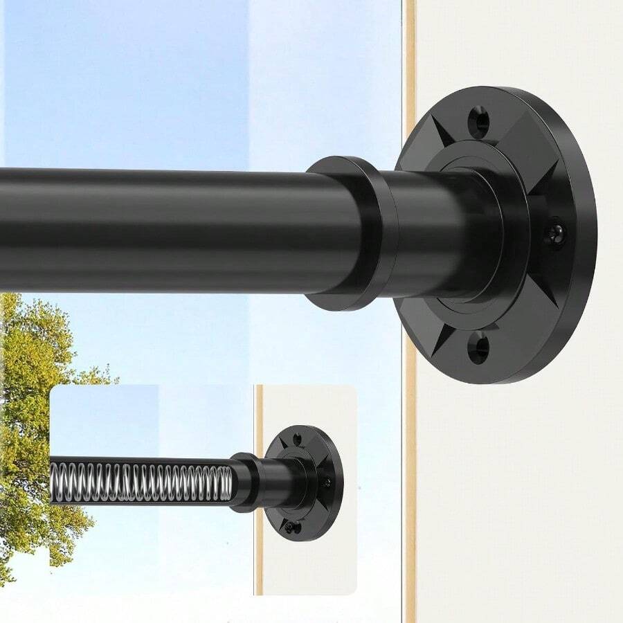 Shower Curtain Rod, Extendable Curtain Rod, Adjustable Shower Railing With Bracket Suitable For Bathrooms, Windows, And Doors - Black - View 1